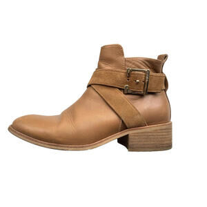 Mimco Back Loop Ankle Boots Tan Leather Suede Crisscross Strap US-9 EU-40 Women
